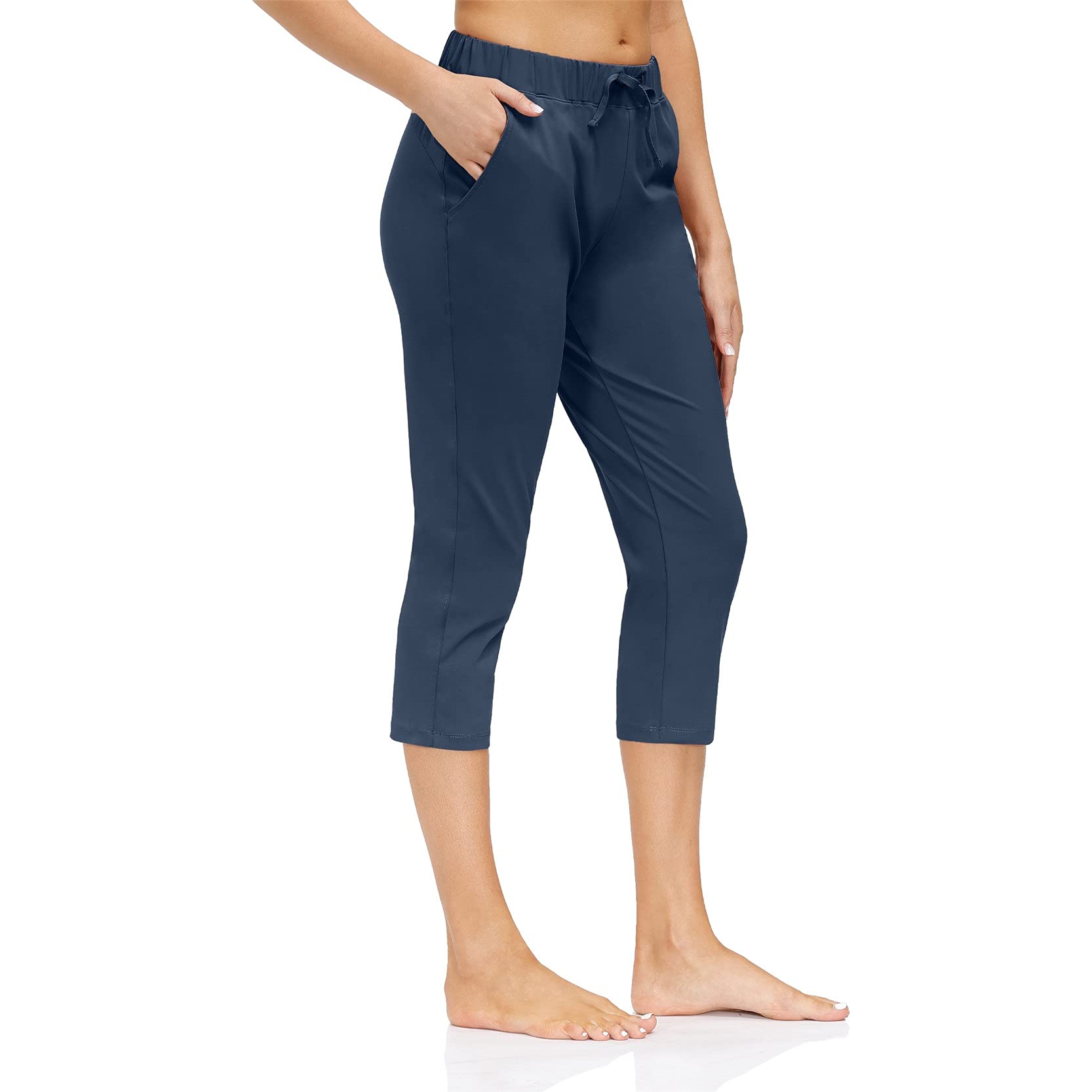Leggins Mujer Fitness Mallas Deportivo Pilates, Mujeres Pinky Capri Leggings con bolsillos, 3/4 longitud con cordón Pantalones de yoga Pantalones de ejercicio Correr Pantalones casuales Aptitud Medias