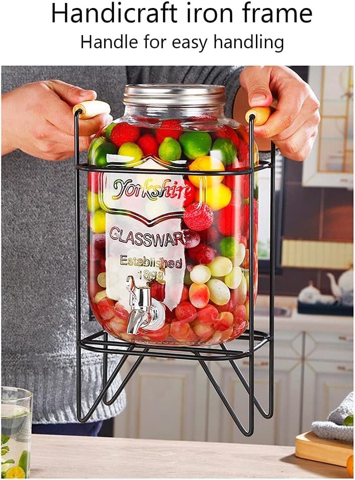 Image of Bellemax 3 Litre Glass Iced Drink Dispenser with Spout & Tap, Steel Lid and Stand- Cold Beverage Tank for Water, Cocktails, Detox Drinks & More, Perfect for Parties & Events,Daily Uses(Set of 1)