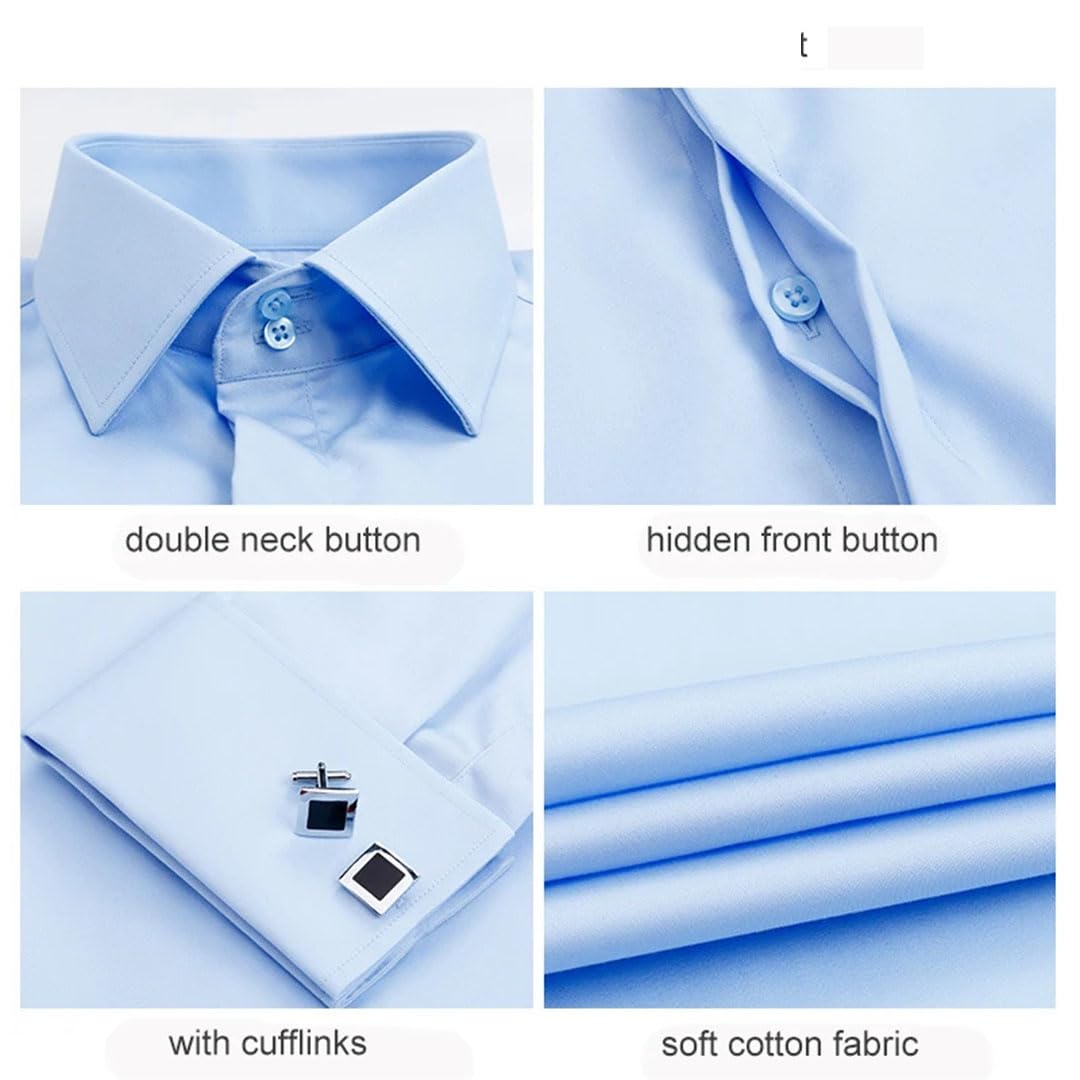 Alloaone Camicia da uomo a maniche lunghe con bottoni e polsini francesi, camicia da sposa con gemelli