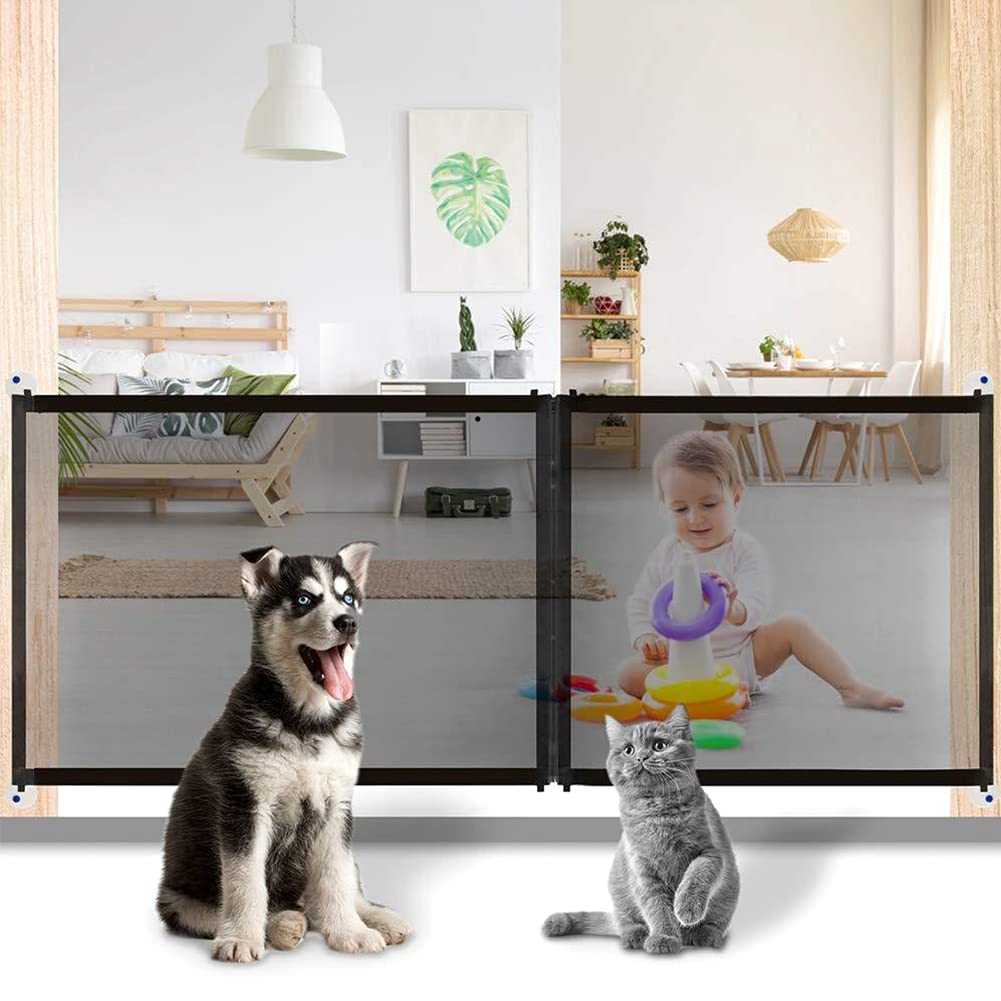 Puerta mágica para perros, puerta mágica para mascotas, valla plegable de malla portátil, mantiene a tu bebé y mascotas lejos de la cocina y al aire libre (tamaño: 82.7 x 28.2 pulgadas)