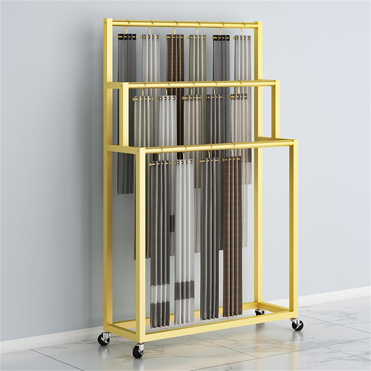YNBSHGAA Heavy Duty Gold Freestanding Garment Display Rack with Wheels and Hooks150x150cm,Gold-120x150cm