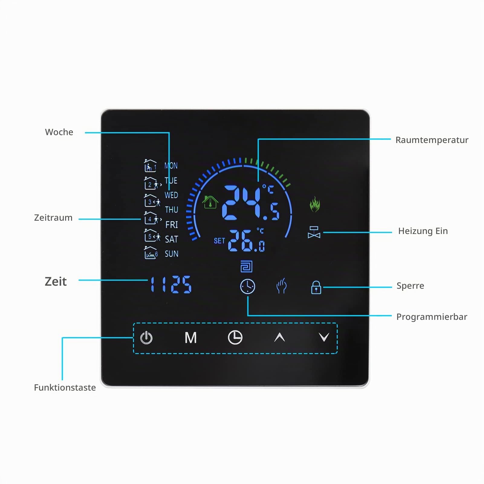 Decdeal WiFi Smart Intelligent Thermostat Temperature Controller for Water Heating Equipment LCD Display Touch Button Programmable App Remote Control Underground Heating for Home Office School Hotel