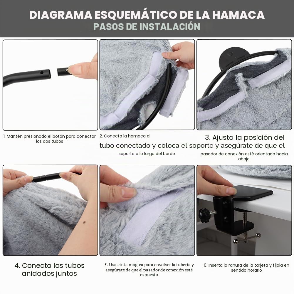 Percha de escritorio para gatos, hamaca cama de escritorio para gatos - capacidad de 20 kg, espacio de trabajo con abrazadera y tela lavable, diseño que ahorra espacio