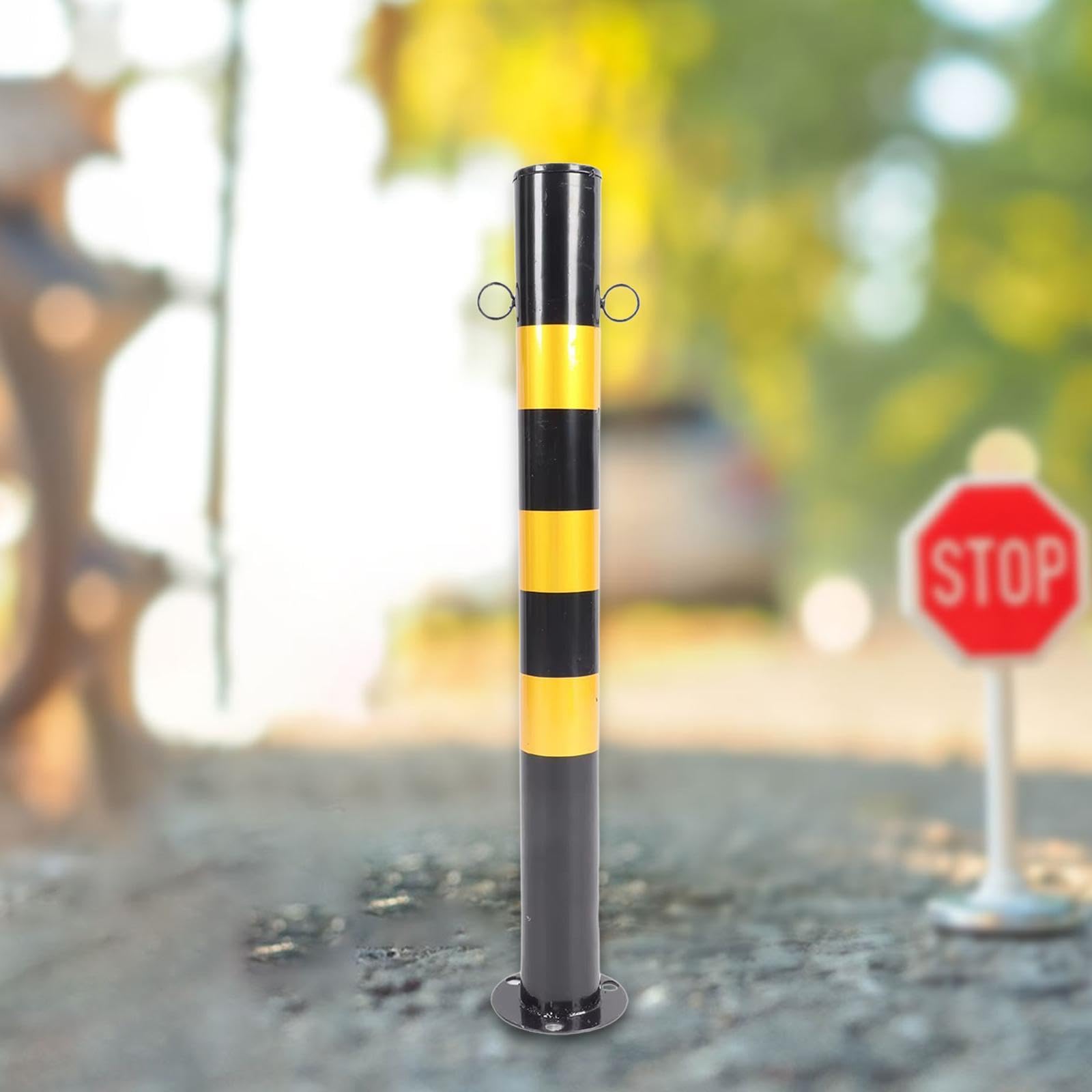 perfk Bolardo de estacionamiento de seguridad Bolardo de estacionamiento de 30' de alto de acero Accesorio protector profesional negro y amarillo para, Anillo Doble