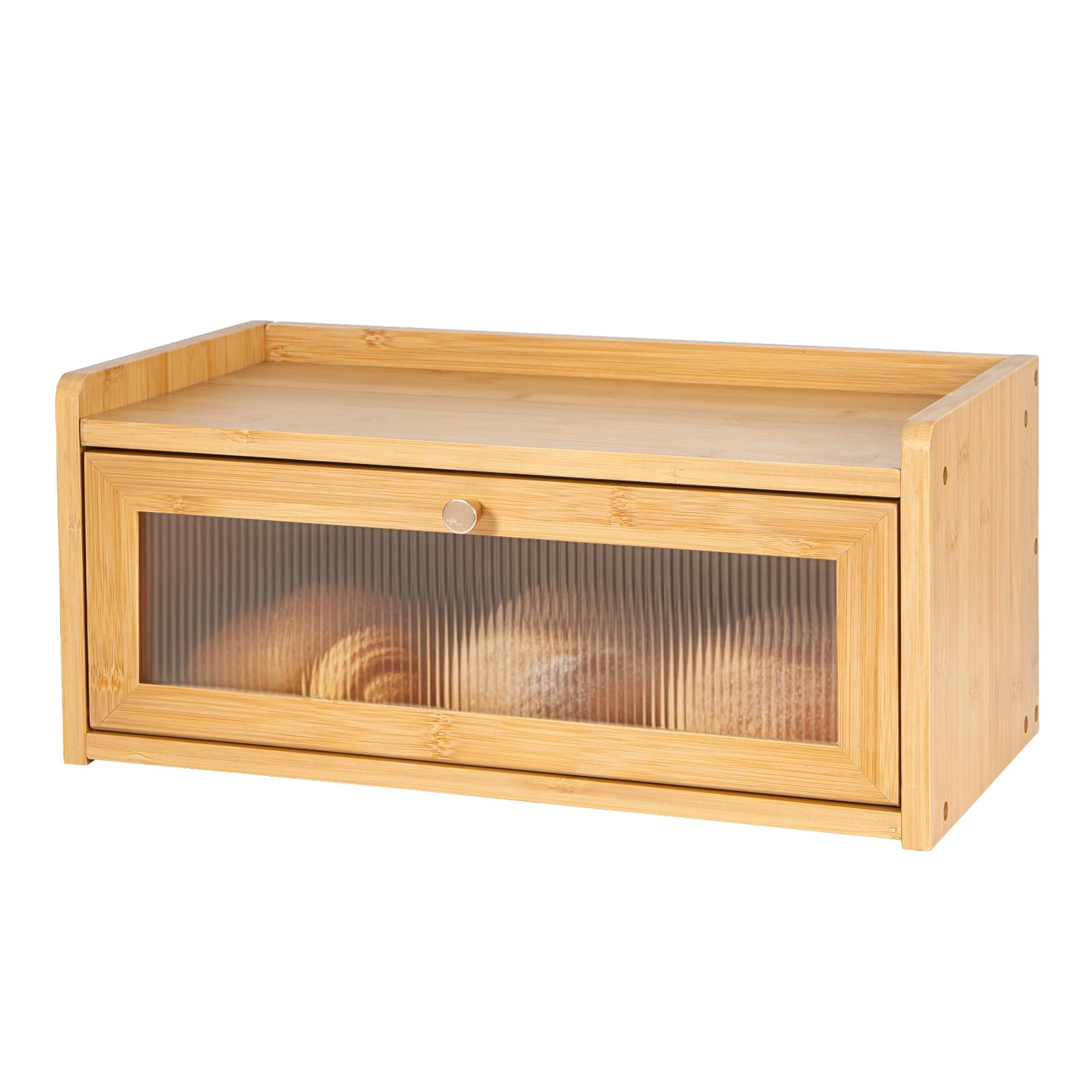 SUNNYNEST Wooden Bread Bin Large Bread Storage Box with Acrylic Front Door, Ventilated Solid Pine Bread Box for Kitchen Countertop, Vintage Food Storage Cabinet 40 * 22 * 18cm