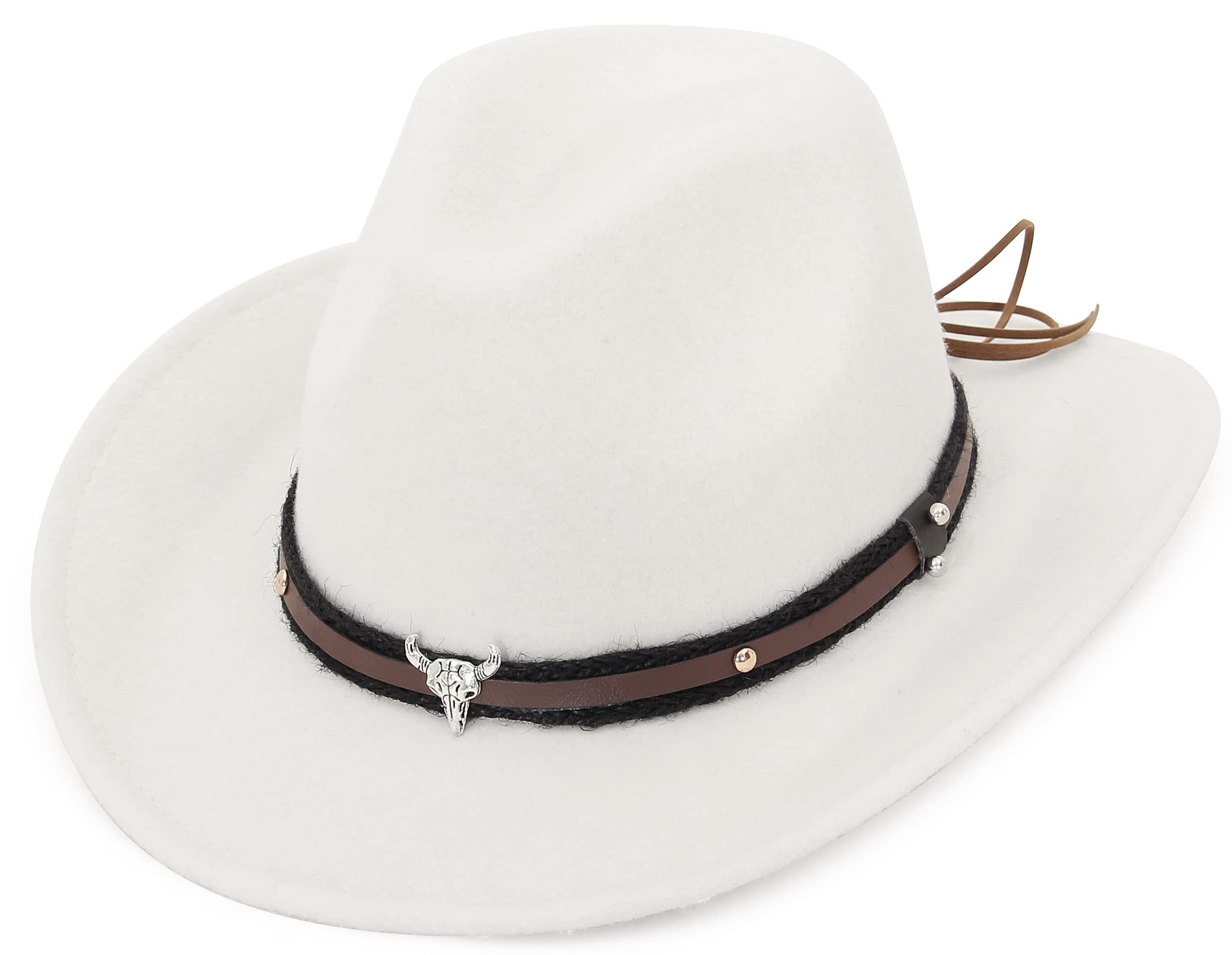 GEMVIE Sombrero de Vaquero de Fieltro de Lana clásico Sombrero de Vaquero Occidental Fedora para Hombre Sombrero de Vaquera de ala Ancha con Correa