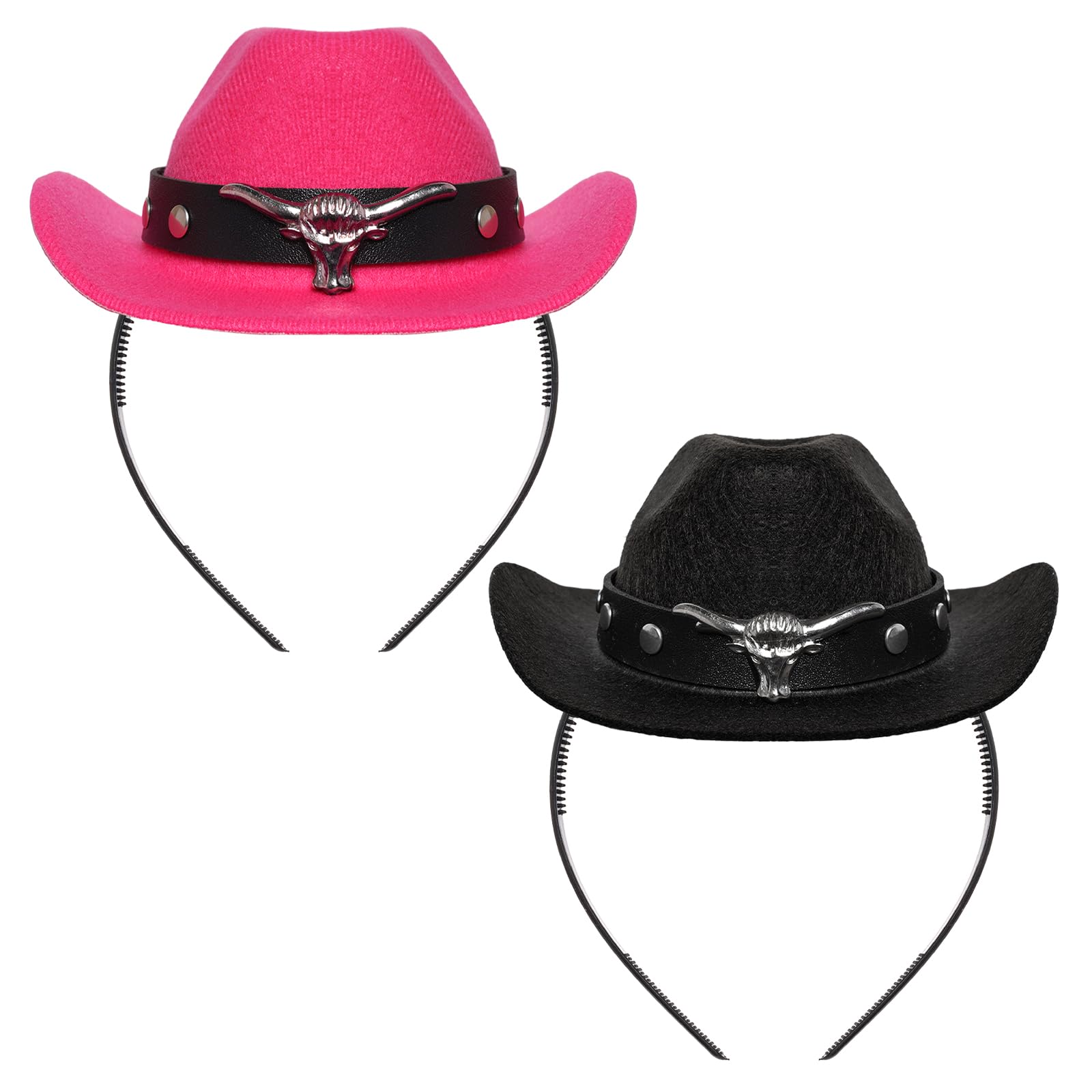 Haakong Cowgirl Hat Headband Mini Cowboy Hat Headband for Women Western Cowgirl Accessories Halloween Cowboy Party, Pink and Brown, M