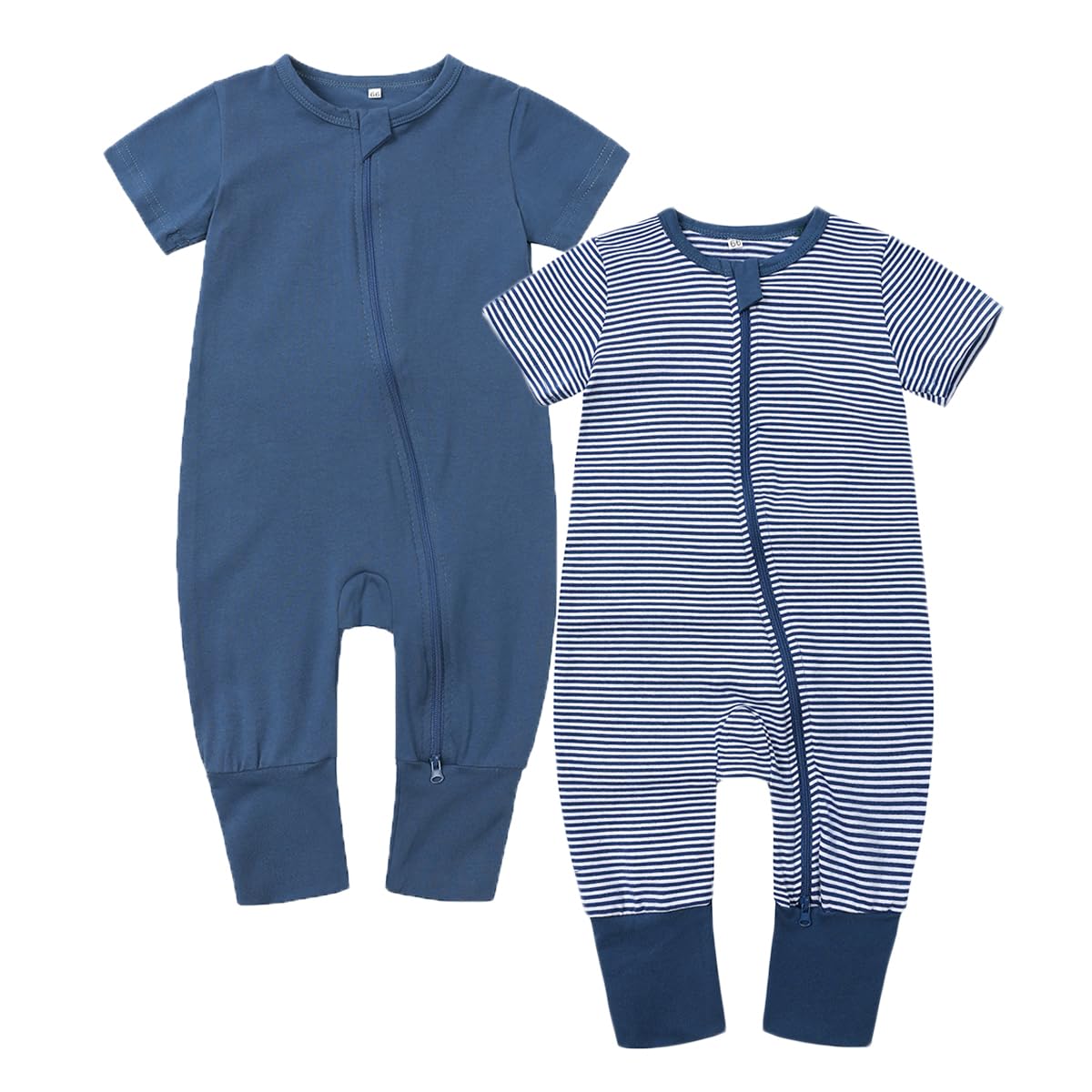 Feidoog Toddler 2 Pack Baby Zipper Rompers Cotton Short Sleeve One Piece Jumpsuit Outfits