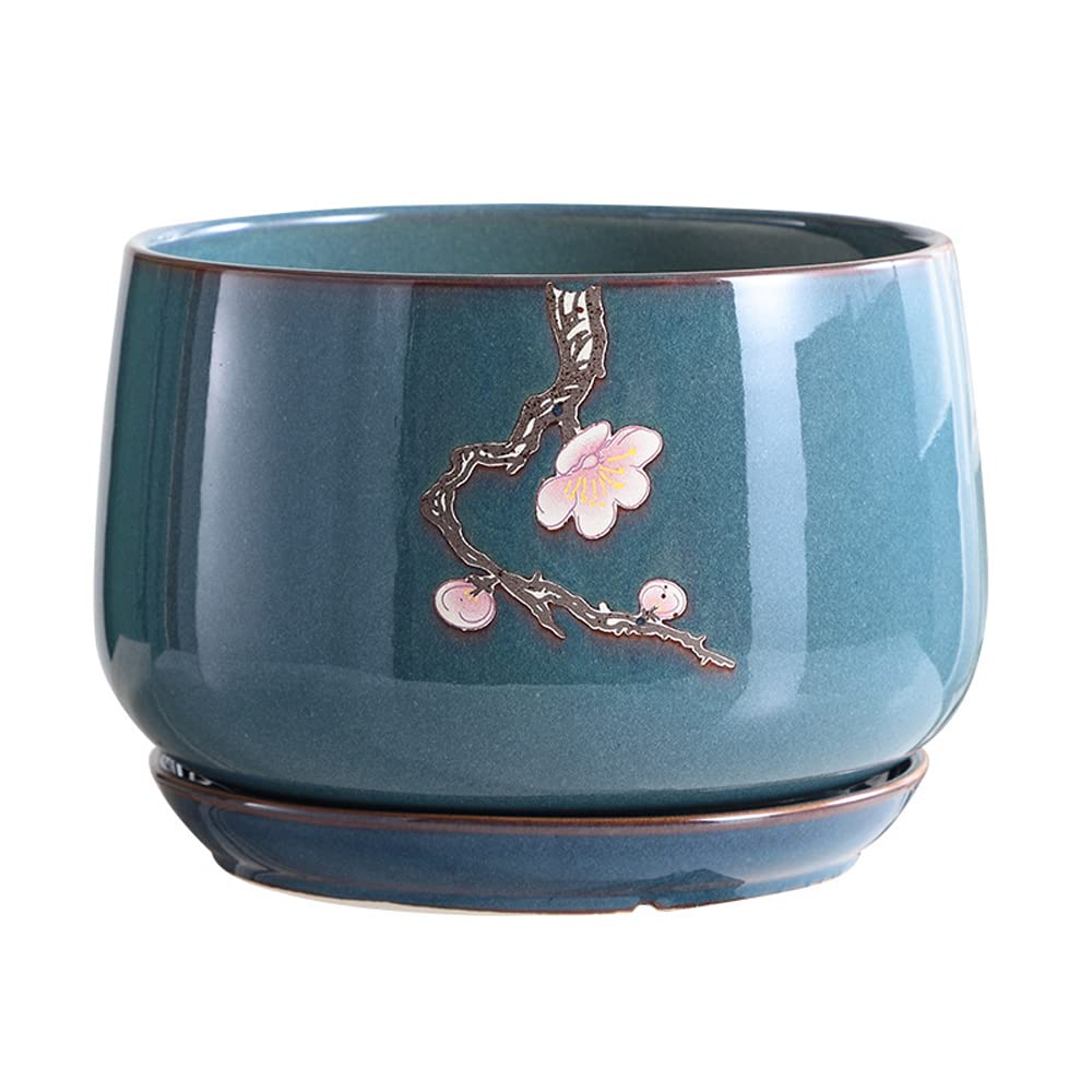 DFGHNBVC Planter Retro Succulent Planter Ceramic Planter Round Shape Succulent Planter Large Flower Pot Indoor And Outdoor Plant Pot For Succulents,A-21cm*16.5cm