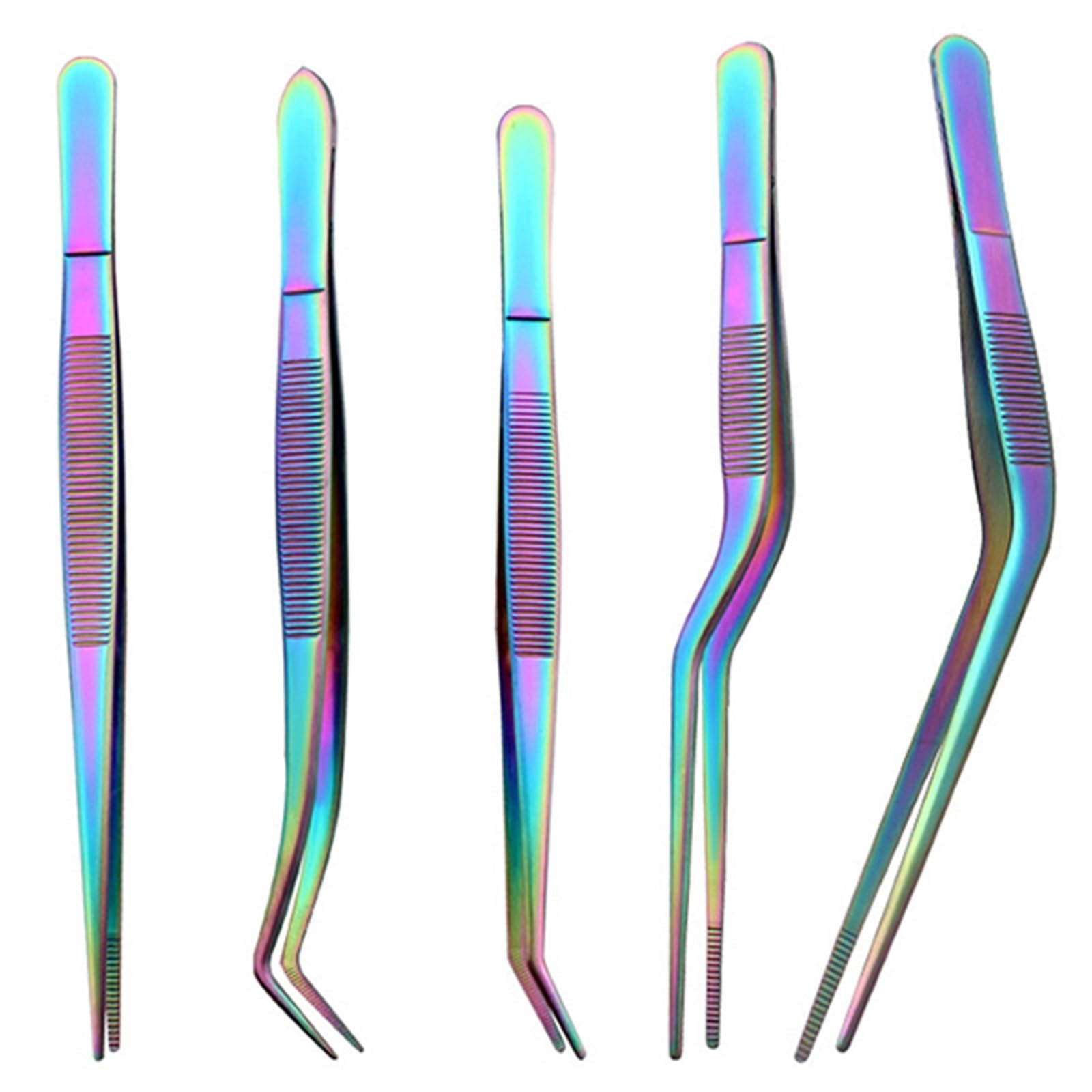 Pinzas Cocina Pinzas de acero inoxidable 5 piezas con puntas dentadas, juego 6,3 pulgadas for cocina, repostería, decoración pasteles(Rainbow)