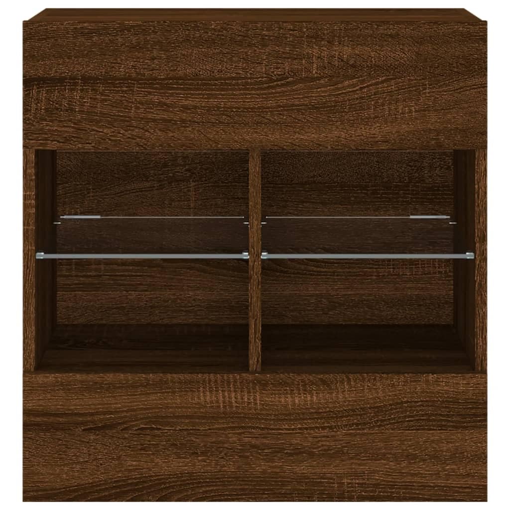 Wandmontage TV Meubel met LED Verlichting, Eikenbruin, 58,5x30x60,5 cm, Zwevende Tv Kast met Opbergramte, Multifunctioneel, voor Woonkamer en Slaapkamer
