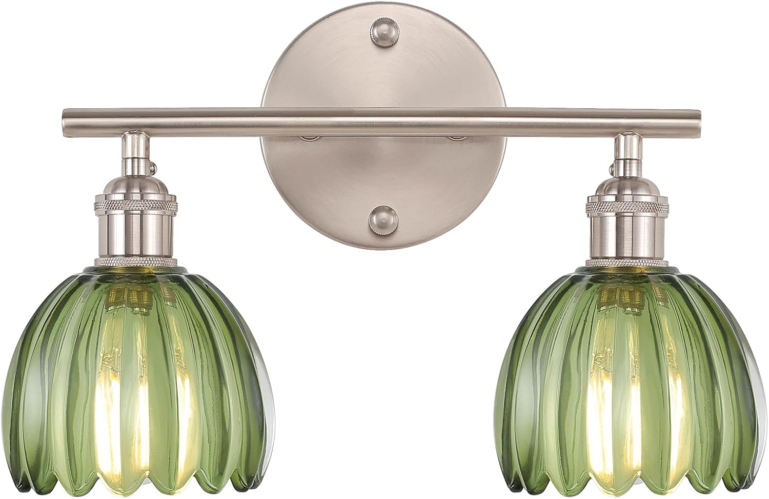 Bathroom 2-Light Vanity Wall Light with Green Tulip Glass Shade