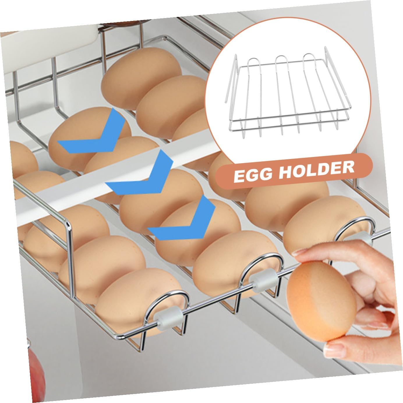 Stainless Steel Egg Rolling Rack Space-saving Refrigerator Organizer for Eggs and Beverages Durable Resistant Design for Kitchen Storage