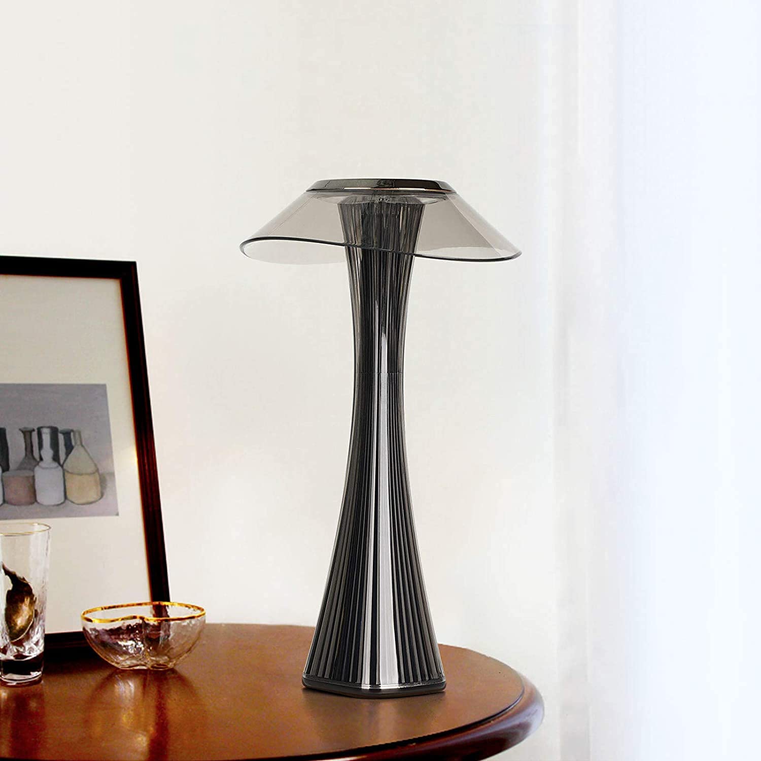 Table Lamp with 3 Colors Light, Battery Operated Dimmable Bedside Lamps with Touch Control, Eye-Caring Nightstand Lamp, Modern Lamp for Room Decor