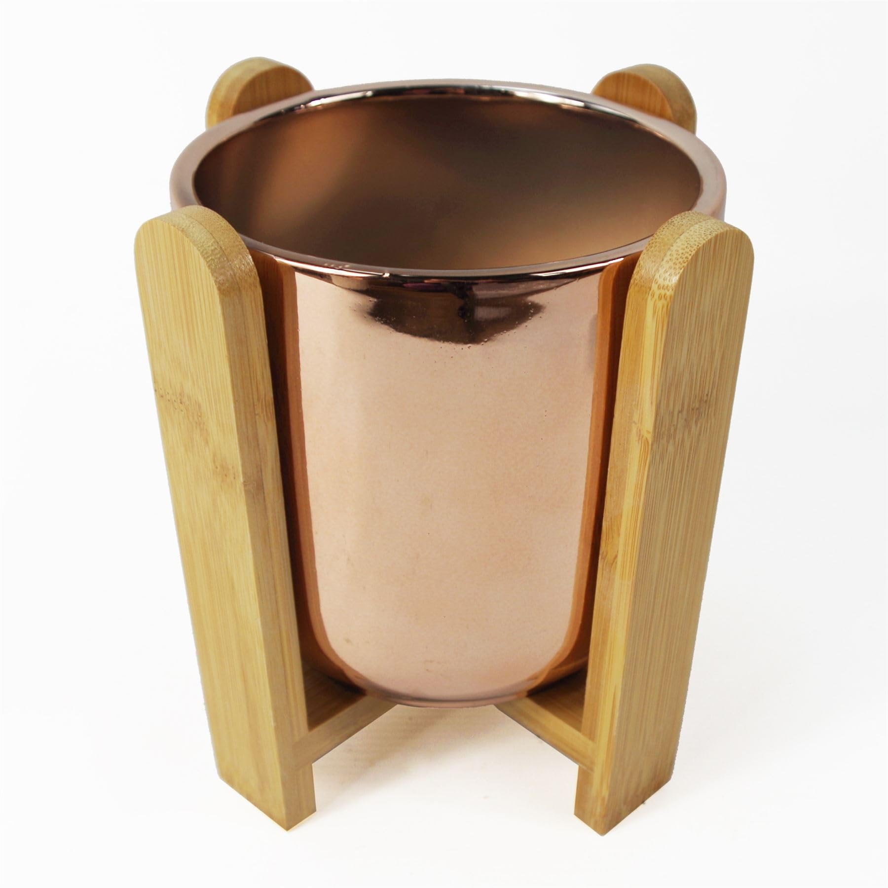 Leaf Ceramic Planters, Gold Wooden Stand, 15 x 15 x 16cm