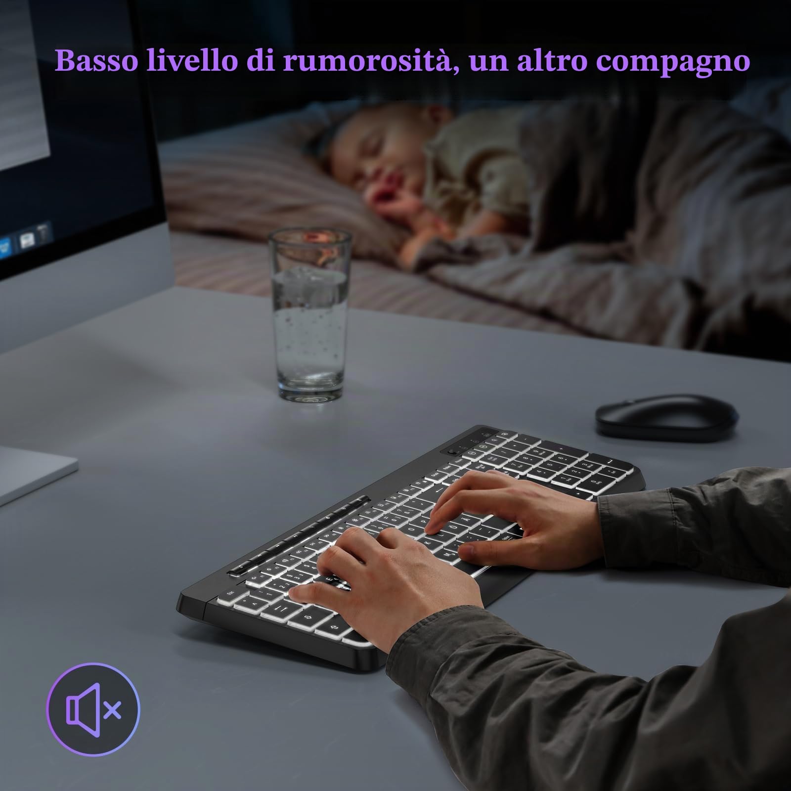 TECURS Tastiera senza fili per gaming PC, tastiera silenziosa, QWERTZ, bianca, illuminata, ergonomica, impermeabile, 2,4 GHz, tastiera a LED per Windows/Mac/PS4/Xbox con tasti multimediali, colore
