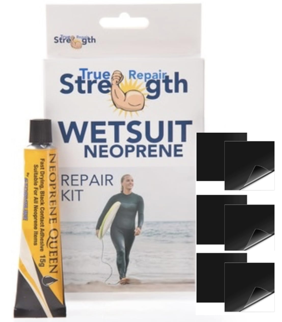Wetsuit Neoprene Repair Kit - Fix neoprene Wetsuits - Drysuits - Fishing Waders - Neoprene Boots And Gloves - Neoprene Glue And Heavy Duty Instant Fix Tape Patches - Waterproof Long Lasting Repair