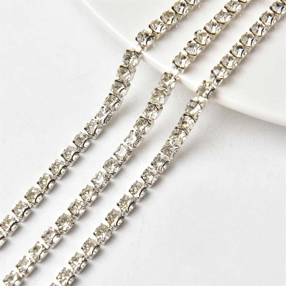 Frędzle z kryształkami, Łańcuszek z kryształkami 5 metrów, złoty, srebrny 2-6 mm(Silver,SS20-5mm#5 Meters)