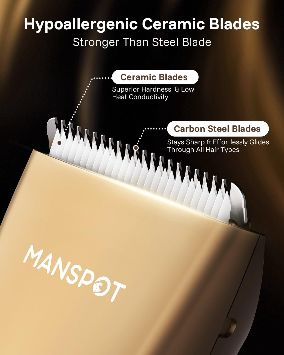 MANSPOT Electric Groin Hair Trimmer Hair Finishing Trimmers, Men's Shaving & Grooming Sets Kit with 4 Guards and Replaceable Ceramic Blade Heads,Waterproof Wet/Dry Trimmer,90 Minutes Shaving Tools: Gold