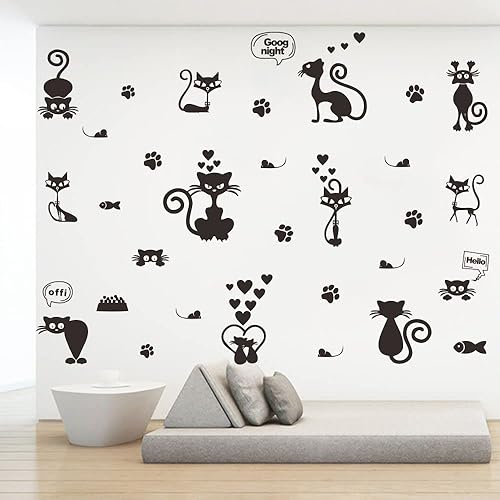 Miniatura 6 de Calcomanía de pared de dibujos animados de gato, adhesivo extraíble de PVC para interruptor de luz con bonito mural de animales, divertido acento