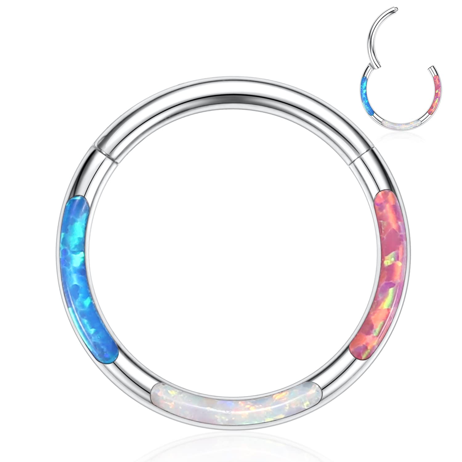 hengkaixuan 16G Conch & Septum Piercing Jewelry - Daith Clicker & Hoop Earring - Surgical Steel Nose Ring - Gold 6mm CZ Opal — view 8