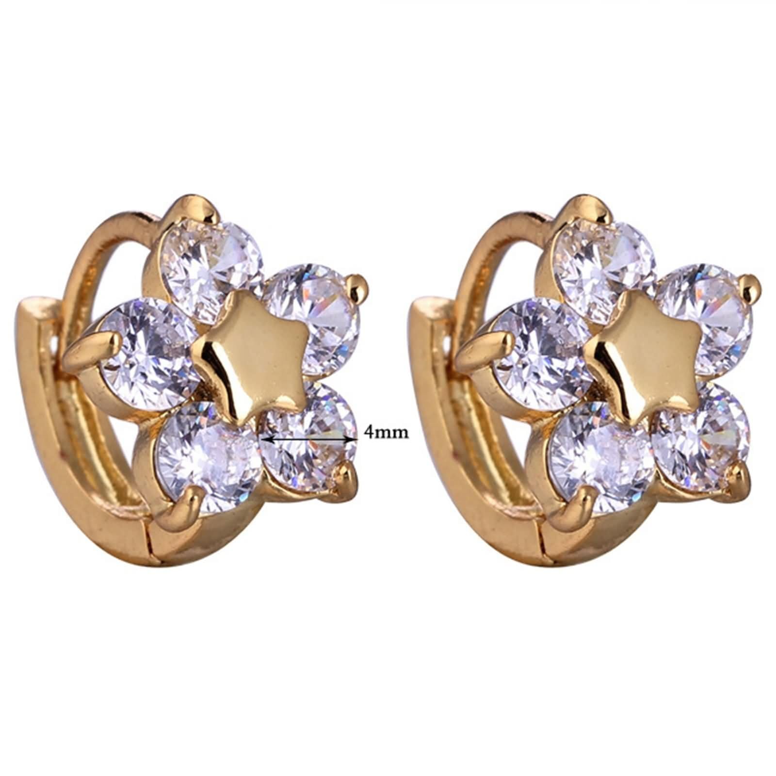 Pendientes de oro de 14 quilates 585, flor de moissanita, estrella, pendientes de aro pequeños de oro amarillo de 14 quilates