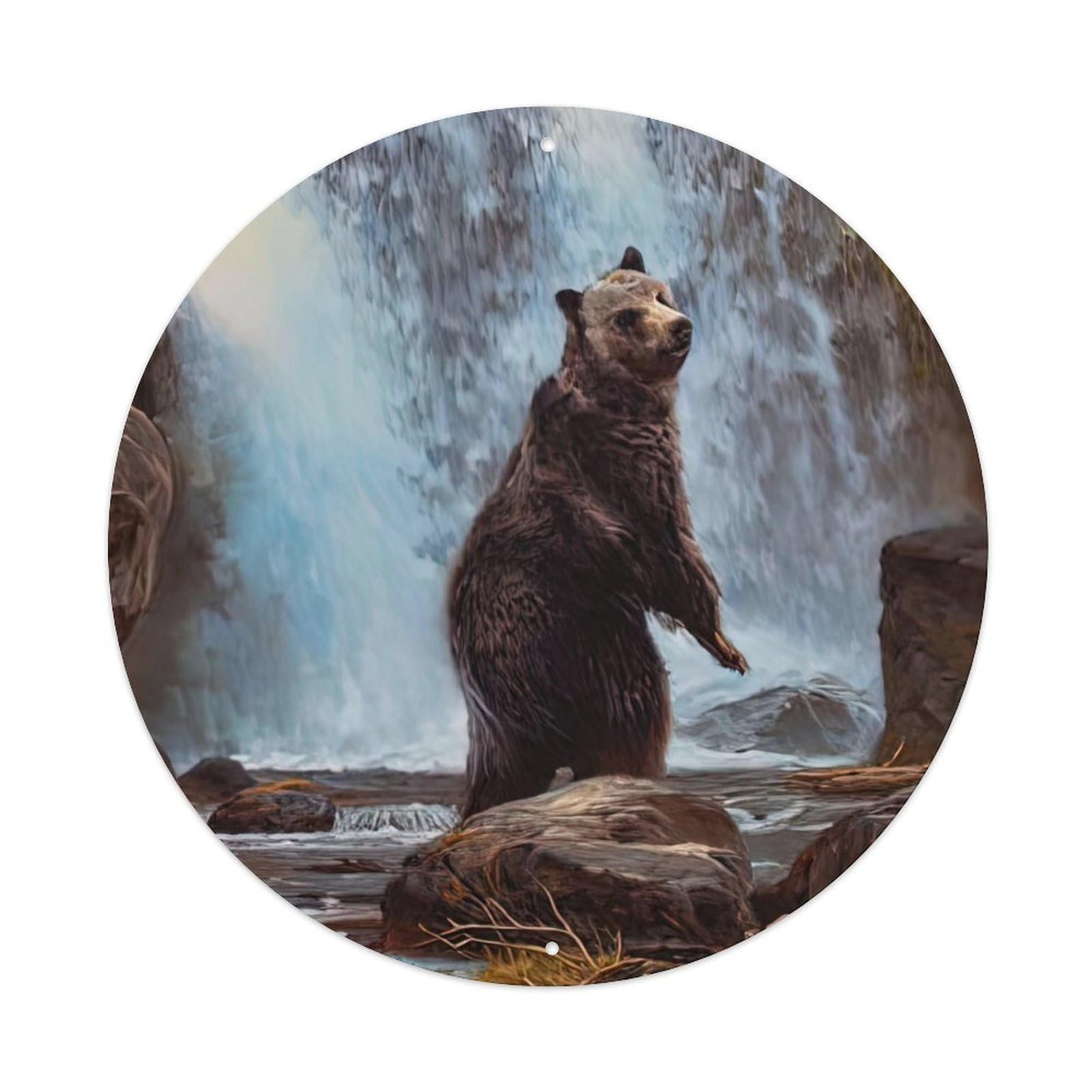 Animals Artwork Black Bear Under The Waterfall Vintage Metal Tin Sign Plaque Wall Decor for Cafe, Club Bar, Office, Garden Metal Poster 8x8Inch
