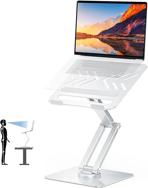 Urmust Height Adjustable Laptop Stand for Desk with 360°Rotating Base, Foldable & Portable Laptop Riser, Computer Accessories for Collaborative Work, Compatible with MacBook Pro, All Laptops 10"-17"