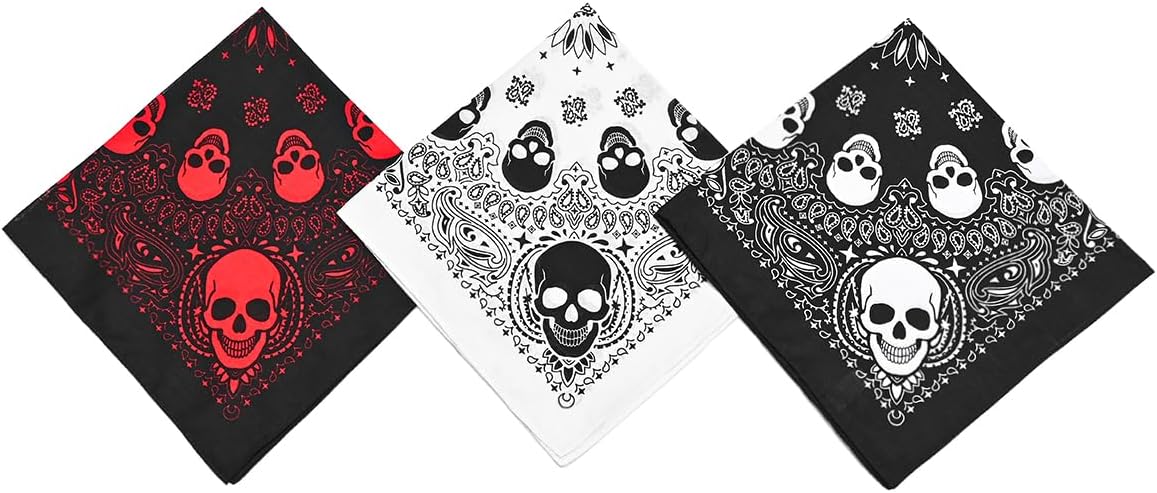 3pcs Men's Retro Bandana Scarf Stylish Paisley Pocket Squares Tie Dye Cowboy Wraps Headwraps 100% Cotton Skull Bandanas