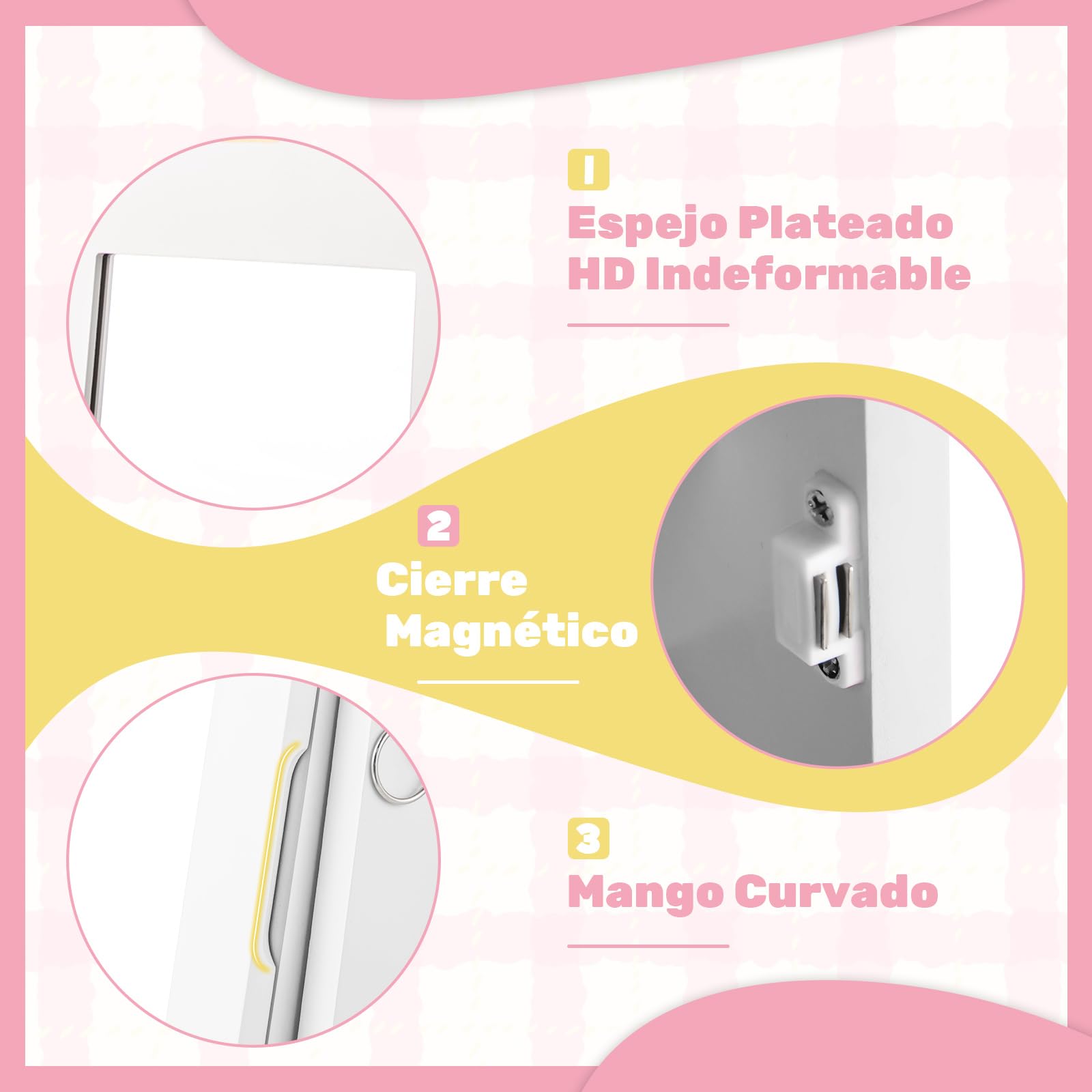 COSTWAY Armario de Joyería para Niñas con Espejo, Espejo Joyero de Cuerpo Completo con Gran Capacidad de Almacenamiento, Armario para Joyas Infantil con Ganchos, Estantes y Cajón (Blanco)