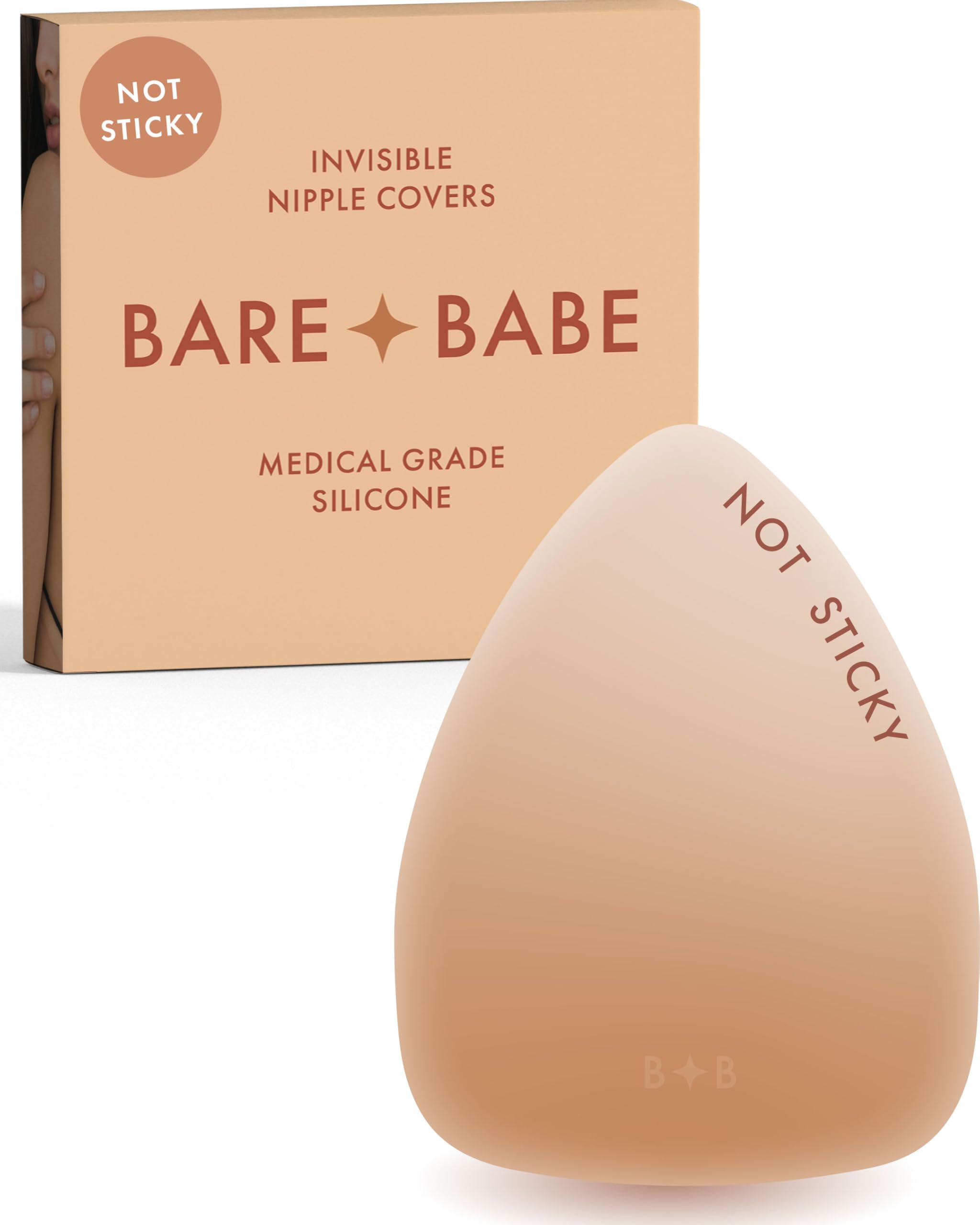 Bare Babe Triangle Grippy Not Sticky Nipple Covers - Cakes Reusable Non Adhesive Nipple Pasties for Women - Silicone Bra, Honey, Large