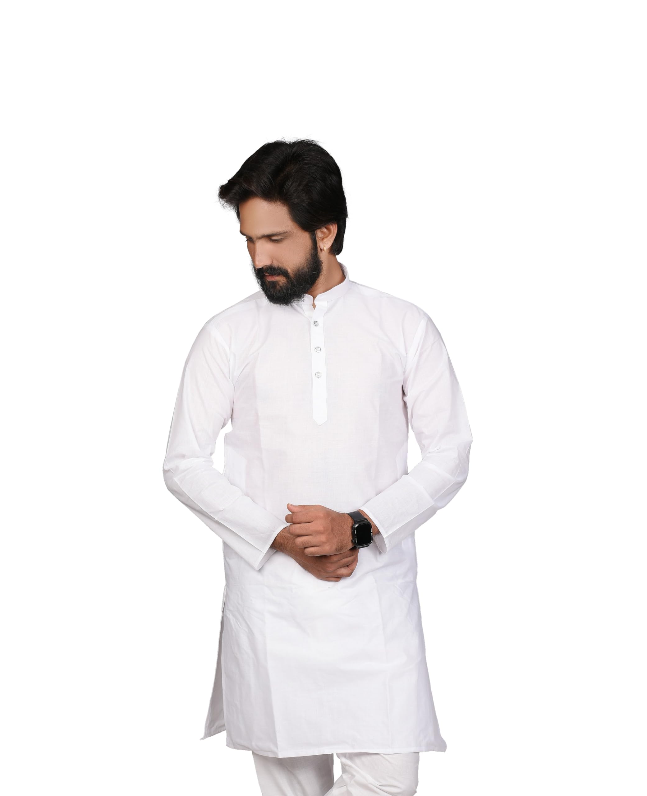 KiNGDOM'S White Plain Cotton Blend Kurta-picture-56