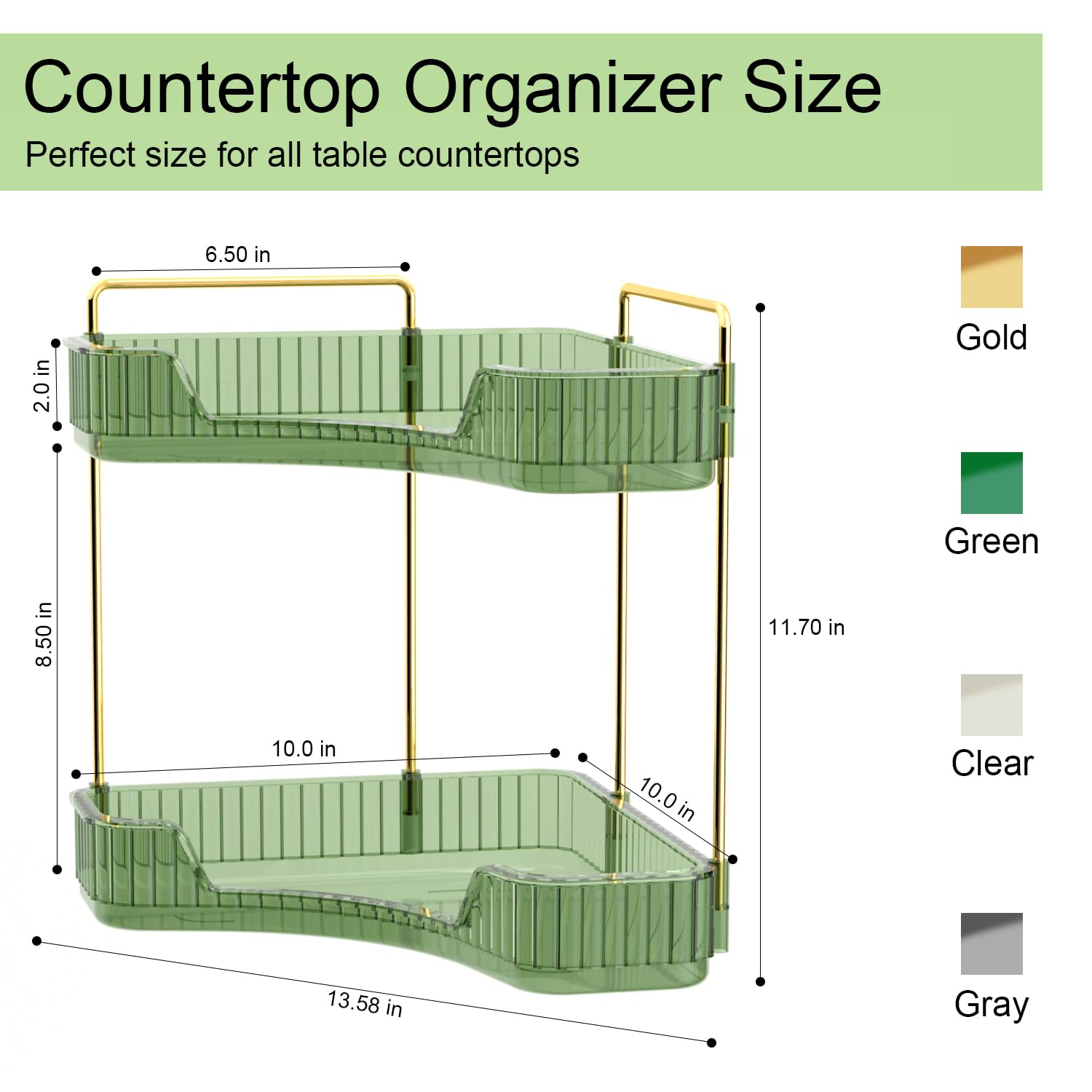 MOACC Organizzatore di Trucco, Organizzatore di Cosmetici ad Grande Capacità, Organizzatore di Profumi, Make Up Organizer Adatti per Toeletta Camera da Letto Bagno Cucina, 2 Strati, Verde