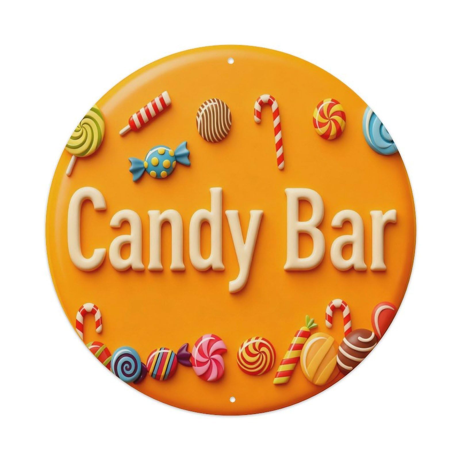 Colorful Candy Shapes Pattern Print Round Metal Tin Sign Vintage Wall Decor, Bar Garage Cafe Kitchen Home Wall Art Poster 8x8inches
