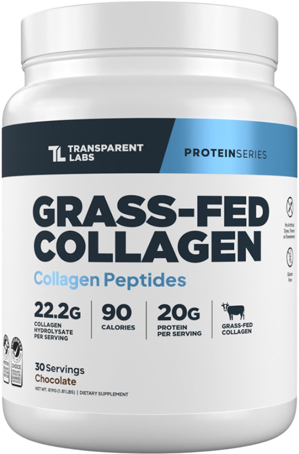 Transparent Labs Grass-Fed Collagen Peptides Powder - Collagen Powder for Women Men 22G Bovine Hydrolyzed Collagen Peptides Powder