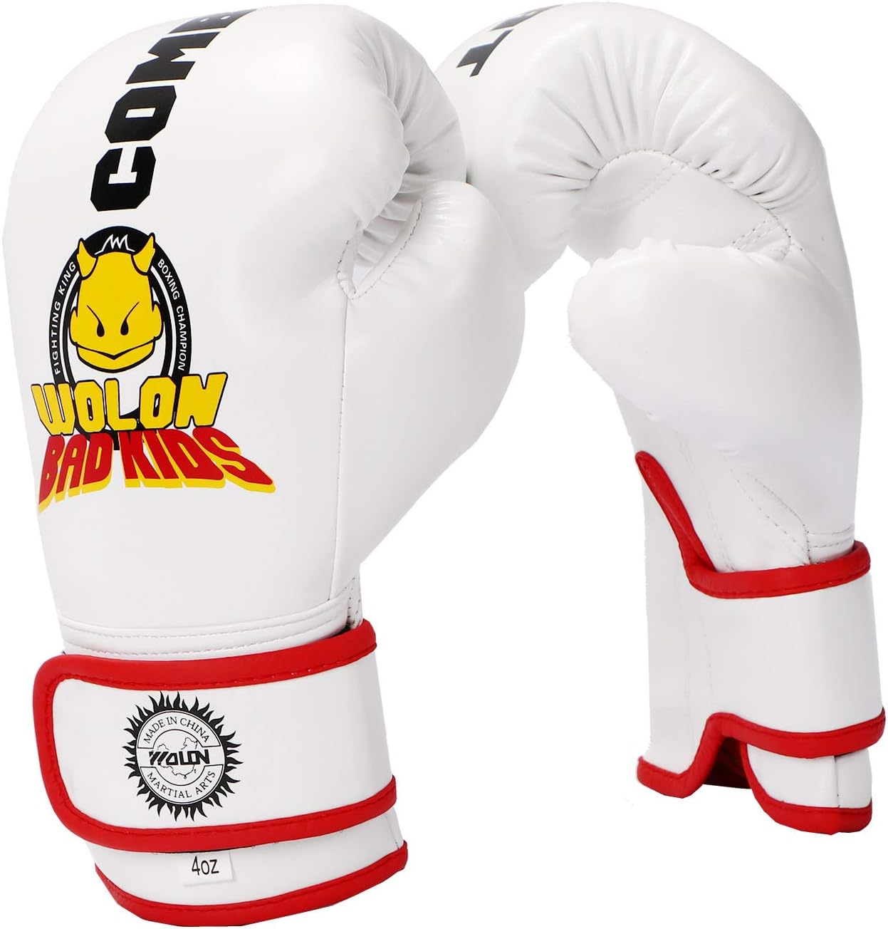 Q&A Kids Boxing Gloves 4OZ Punch Mitts MMA Pu Cartoon Sparring Boxing Tranning Gloves for Children (White Badkids, 40Z)
