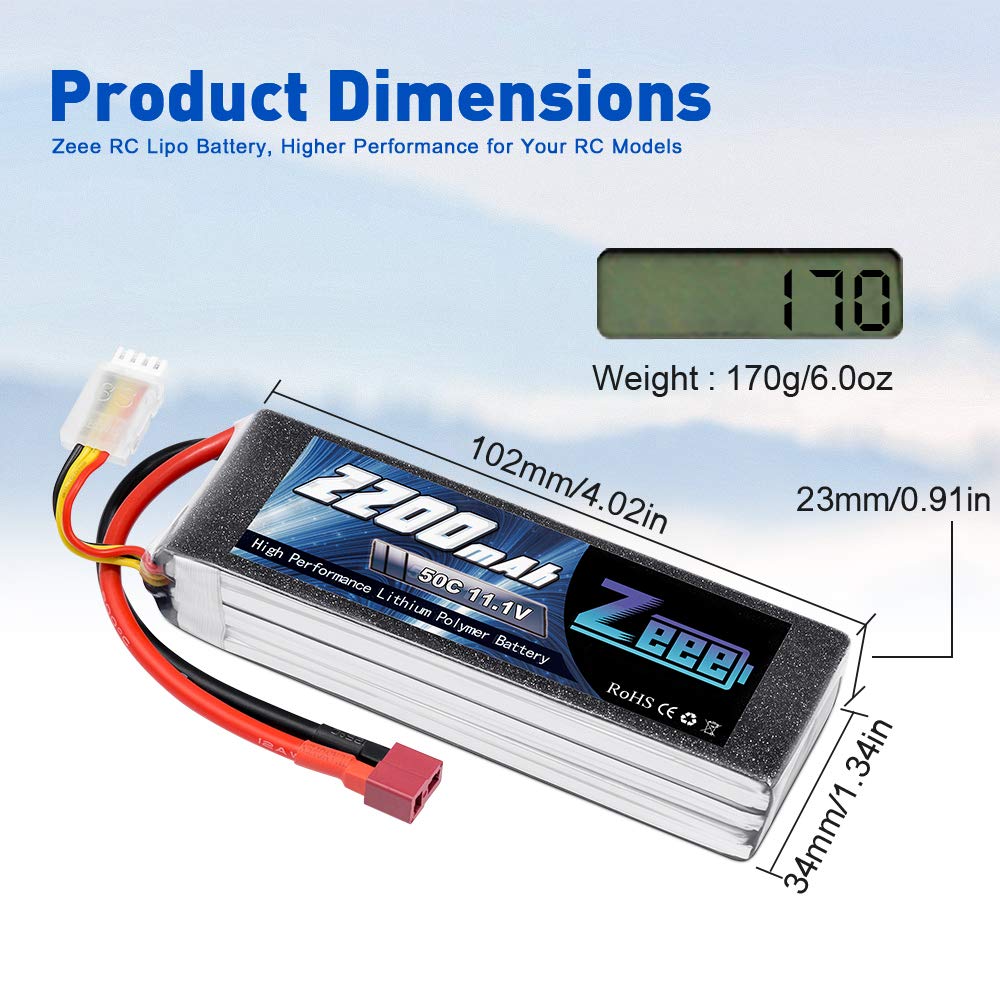 Zeee 3S Lipo Akumulator 11.1V 50C 2200mAh RC Akumulator ze złączem Deans T dla RC Car Truck Samolot Helikopter Boat RC Hobby (2 paczki)