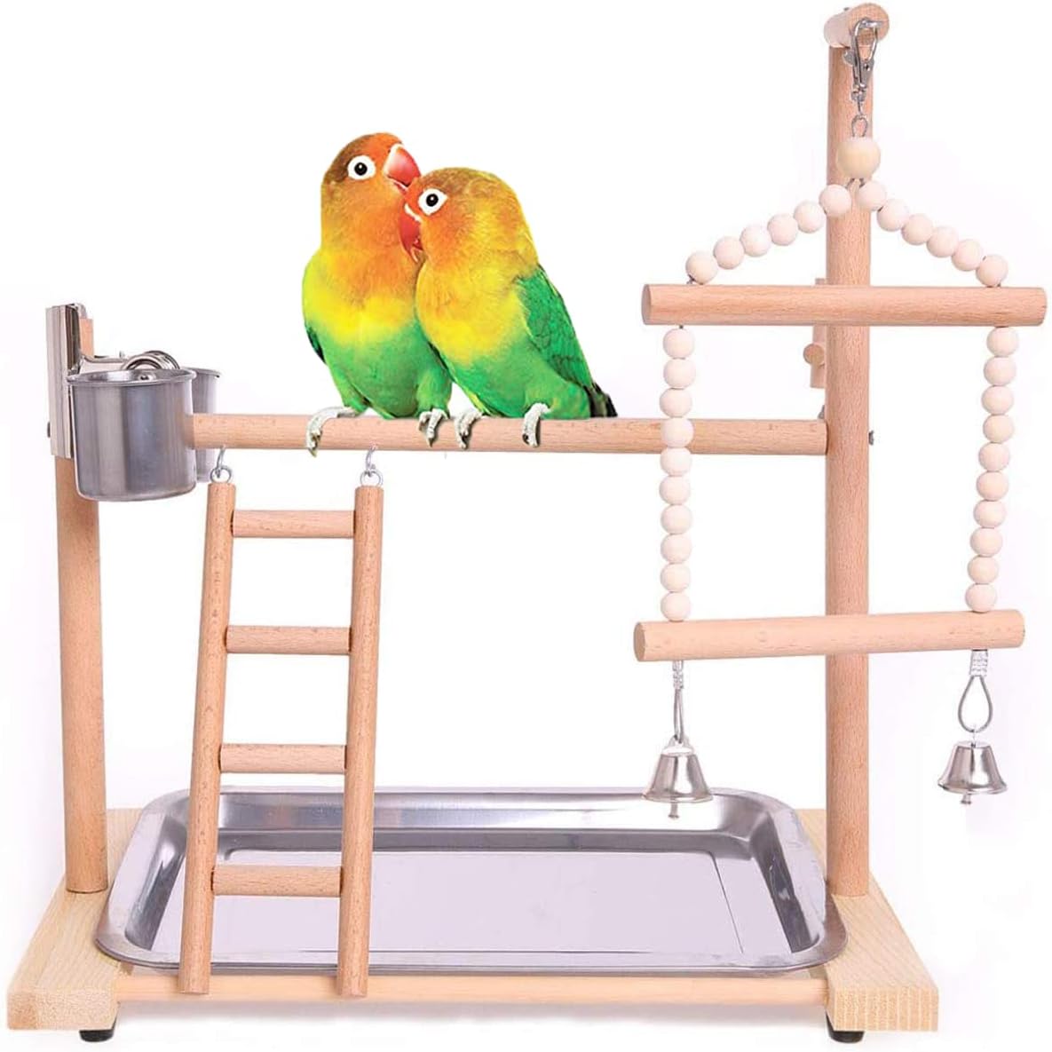 NeoStyle Bird Play Stand,Bird Playpen Exercise Gym,with Ladder Feeder Cup Bell Swing,Parrot Play Climb Gym for Parrots Conure Lovebirds (Bell)
