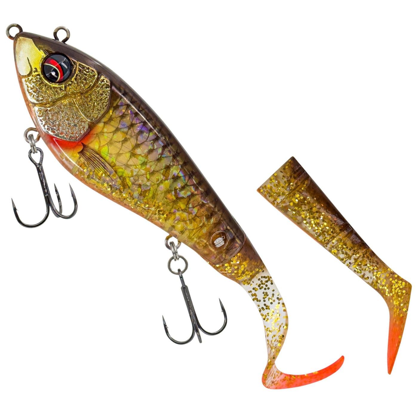 Savage Gear Deviator Tail 16.5cm 48g DRTROACH GLT | Pike Fishing Lure | Scented Paddle and Curl Tail | Adjustable Running Depth | Cross Jaw Lock System for Fast Secure Tail Changes | Rattle