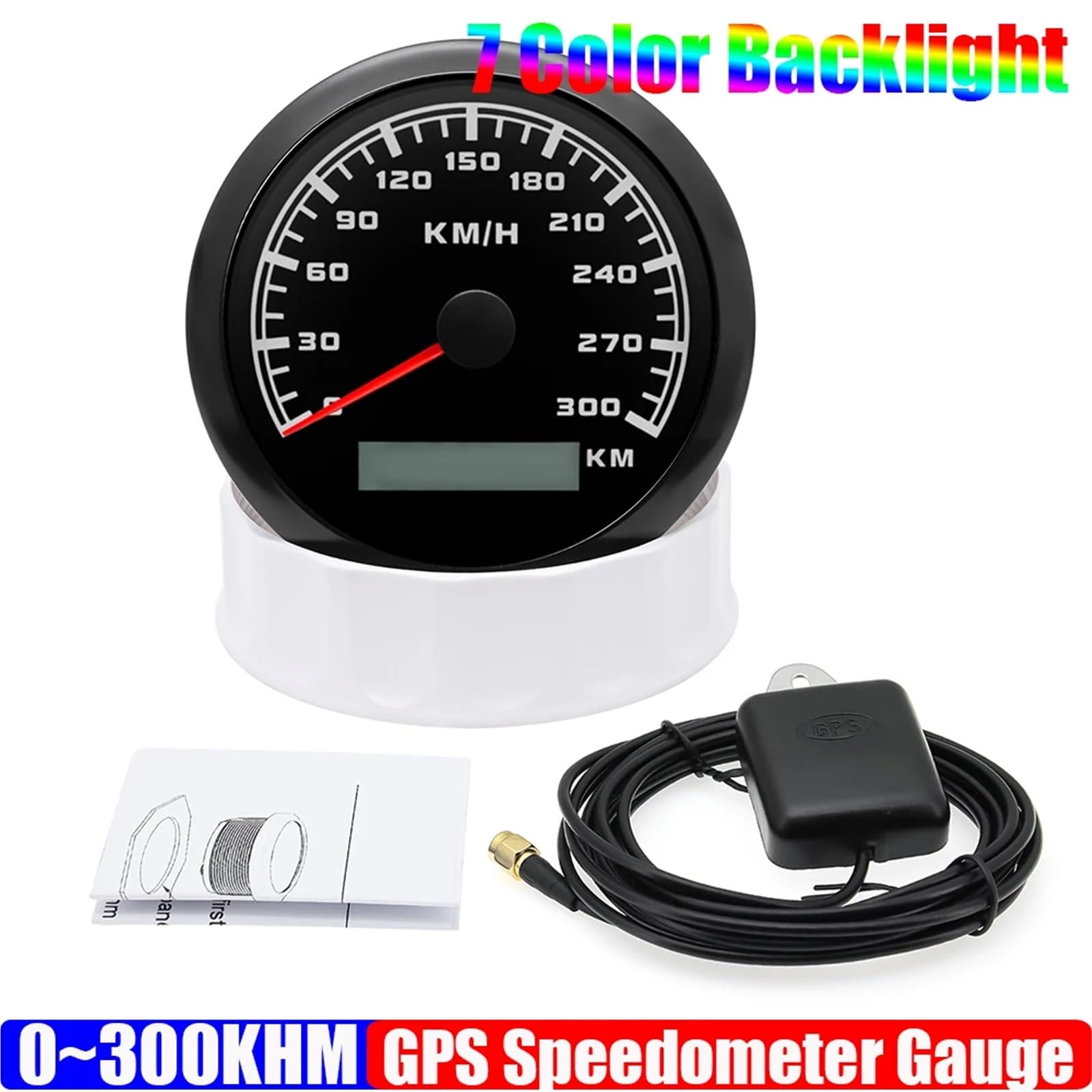Compteur de Vitesse GPS étanche 300 km/h 85 mm, rétroéclairage 7 Couleurs, odomètre, jauge, antenne for Yacht, Bateau, Accessoires Voiture(BB)