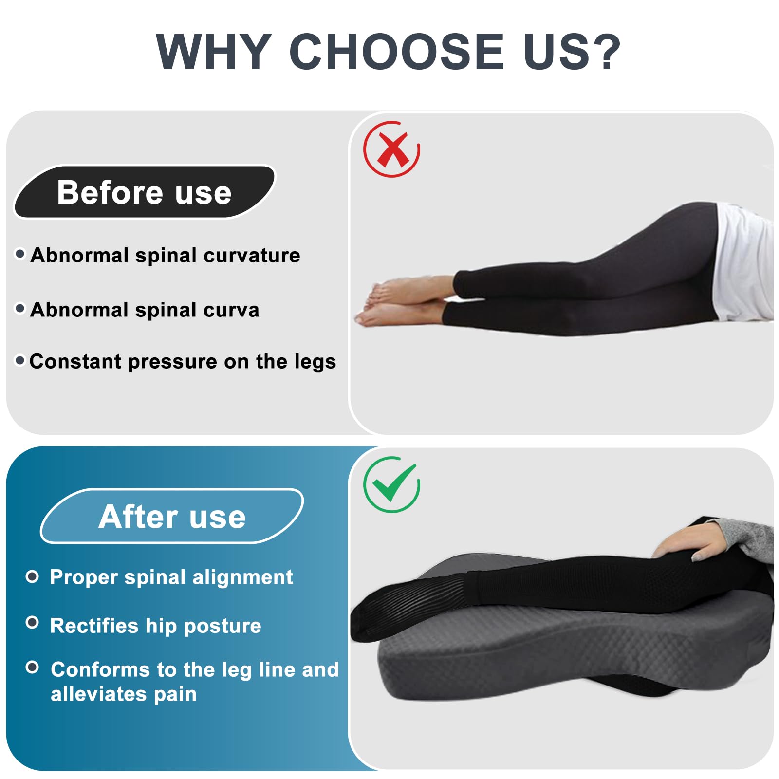 MINUPWELL Almohada de rodilla para personas que duermen de lado, almohada entre piernas y debajo de la rodilla para personas que duermen de espalda, almohada de pierna con alternativa 7D de 850 g para