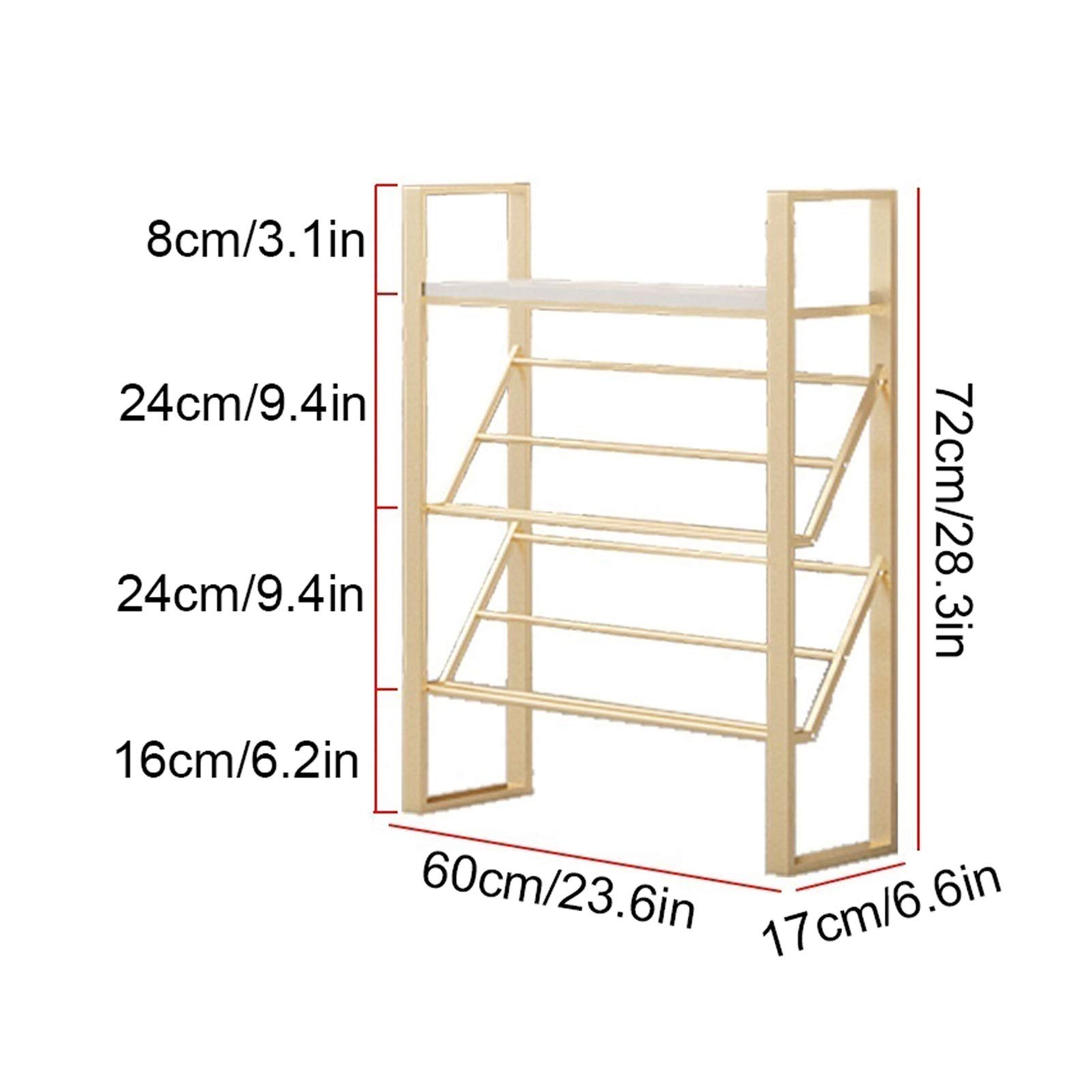 Scarpiera 3 livelli di stoccaggio di ferro da letto del corridoio del salotto del corridoio Camera da letto del bagno o del corridoio Scaffali di stoccaggio del metallo Golden Scaffale Portascarpe ( S