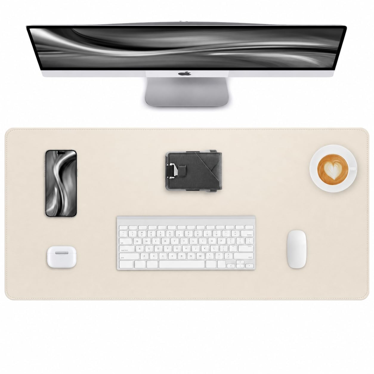 Leather Desk Pad Protector, 140 x 60 cm Computer Mat, Large Mouse Pad, Non-Slip, Waterproof PU Leather Blotter, Desk Cover for Office and Home (Eggshell)