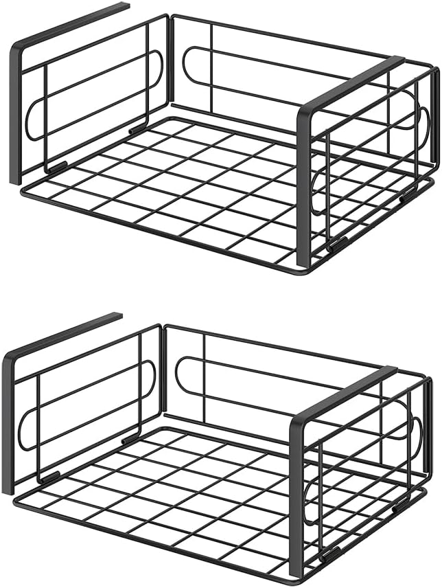 Kaitiemoo 2 Pieces Foldable Hanging Basket Hanging Under Shelf Storage Basket Under