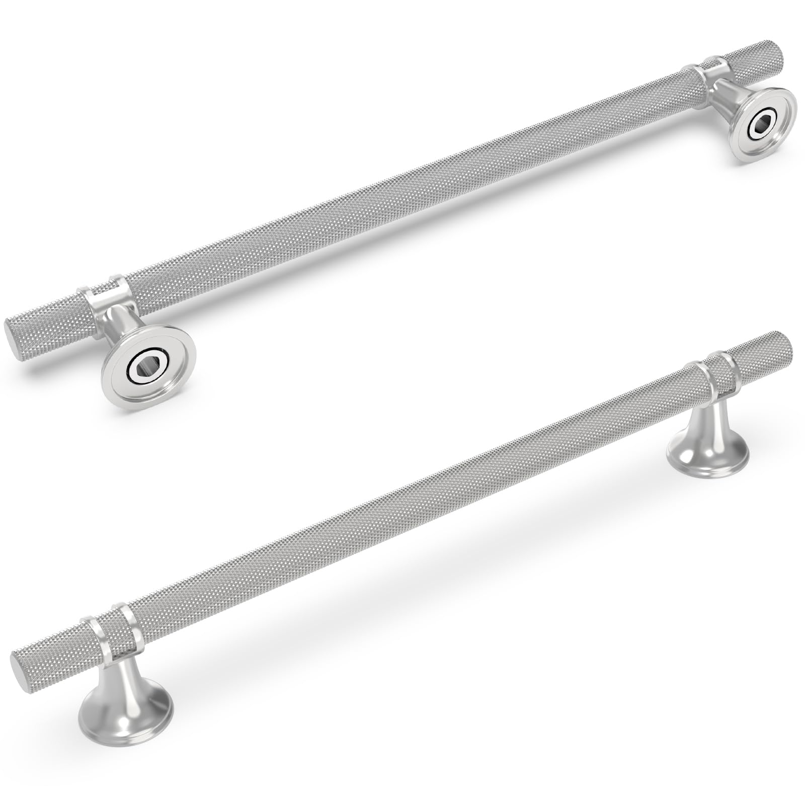 Paquete de 10 tiradores de gabinete de 10 pulgadas moleteados de níquel satinado cepillado para gabinete de cocina, tiradores de aluminio y aleación de zinc, tiradores de cajón sólidos para