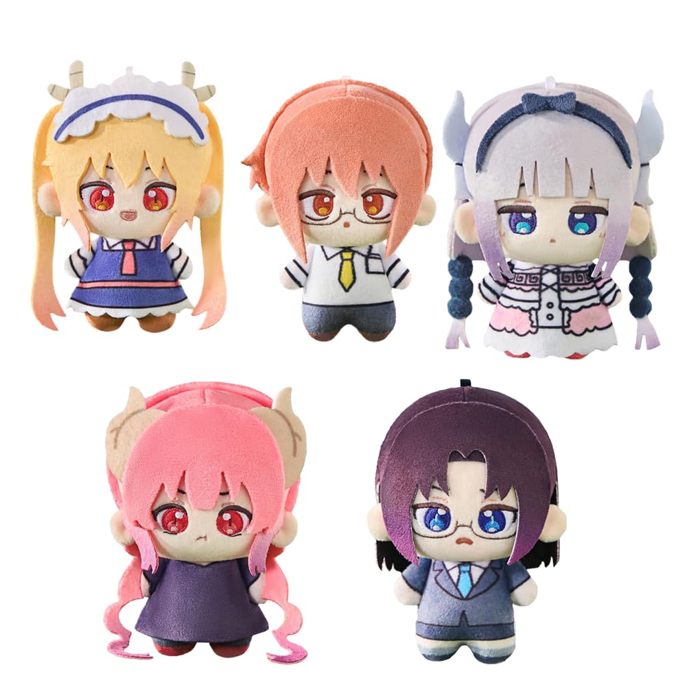 5 portachiavi in peluche Kanna Kamui a forma di anime Kobayashi Kanna/Tohr con ciondoli a forma di figure morbide, accessori per lo zaino da scuola, per divano, cuscino, decorazione, regali