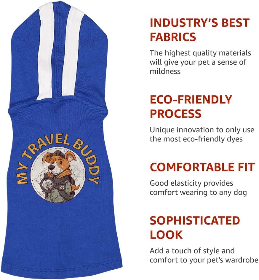 Travel Buddy Dog Shirt with Hoodie - Dog Theme Dog Hoodie - Unique Dog Clothing - Gray White, L