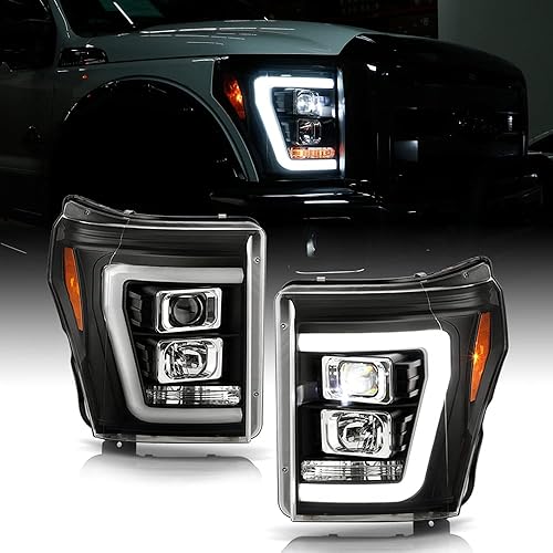 ACANII - For 2011-2016 Ford F250 F350 SuperDuty Black LED Tube w/Built-In LED Projector Headlights Headlamps Left+Right