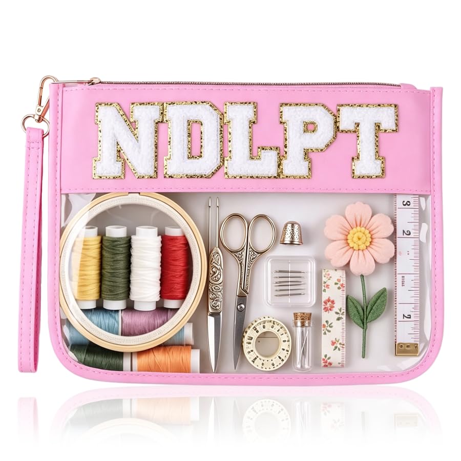 Needlepoint Project Bag NDLPT Clear Zip Pouch Bag Premium Craft Storage Case Sewing Organizers and Storage Sewing Gifts for Stitching Enthusiasts(Pink)