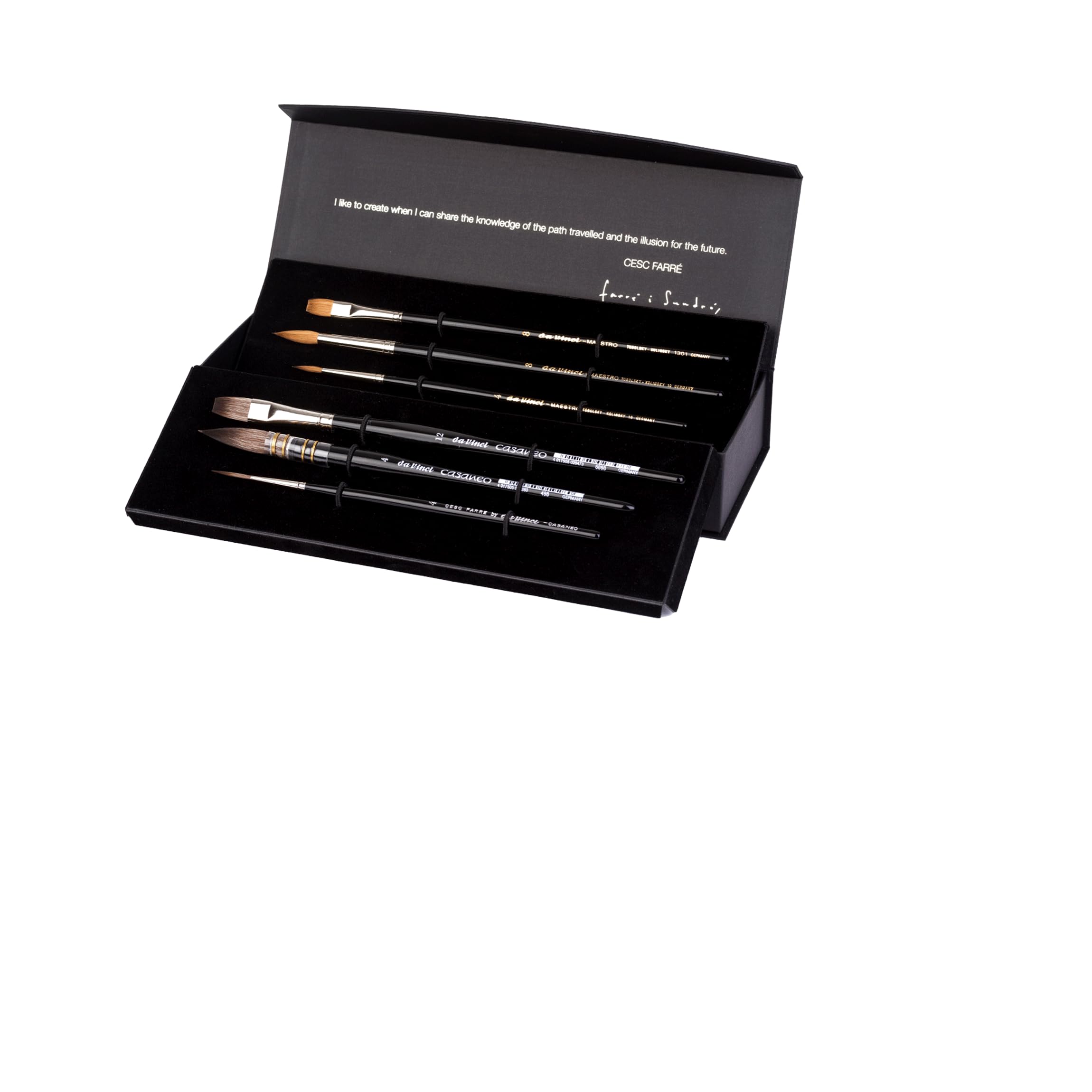 da Vinci, Signature CESC FARRÉ, Set, Maestro & CASANEO, Aquarellpinsel, Für Papier, Verwaschen, Elegante Kartonbox mit Magnetverschluss, Made in Germany, Größe 4, 8, 12, Schwarz